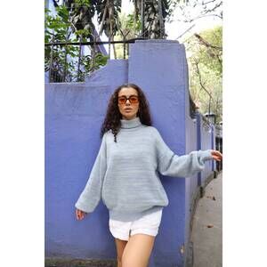 NEW HARDEN stripe turtleneck sweater in blue/white